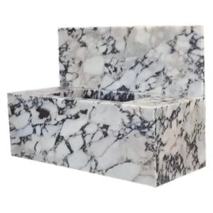 Calacatta Viola marble rectangular wall-mount bathroom sink with 10-inch backsplash, white with gray veining