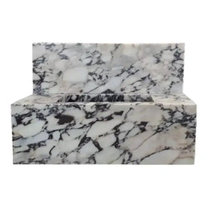 Calacatta Viola marble rectangular wall-mount bathroom sink by Villohome, white with black veining, 16 in wide x 32 in long x 10 in high