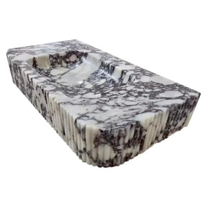 Villohome Calacatta Viola marble wall-mount vanity sink with ribbed front, vessel sink (18x32).