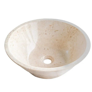 Villohome cappuccino beige marble bathroom vanity sink, vessel bowl, polished finish, 16 in diameter x 6 in high.