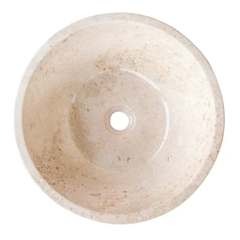 Cappuccino beige marble bathroom sink, round vessel bowl with polished finish