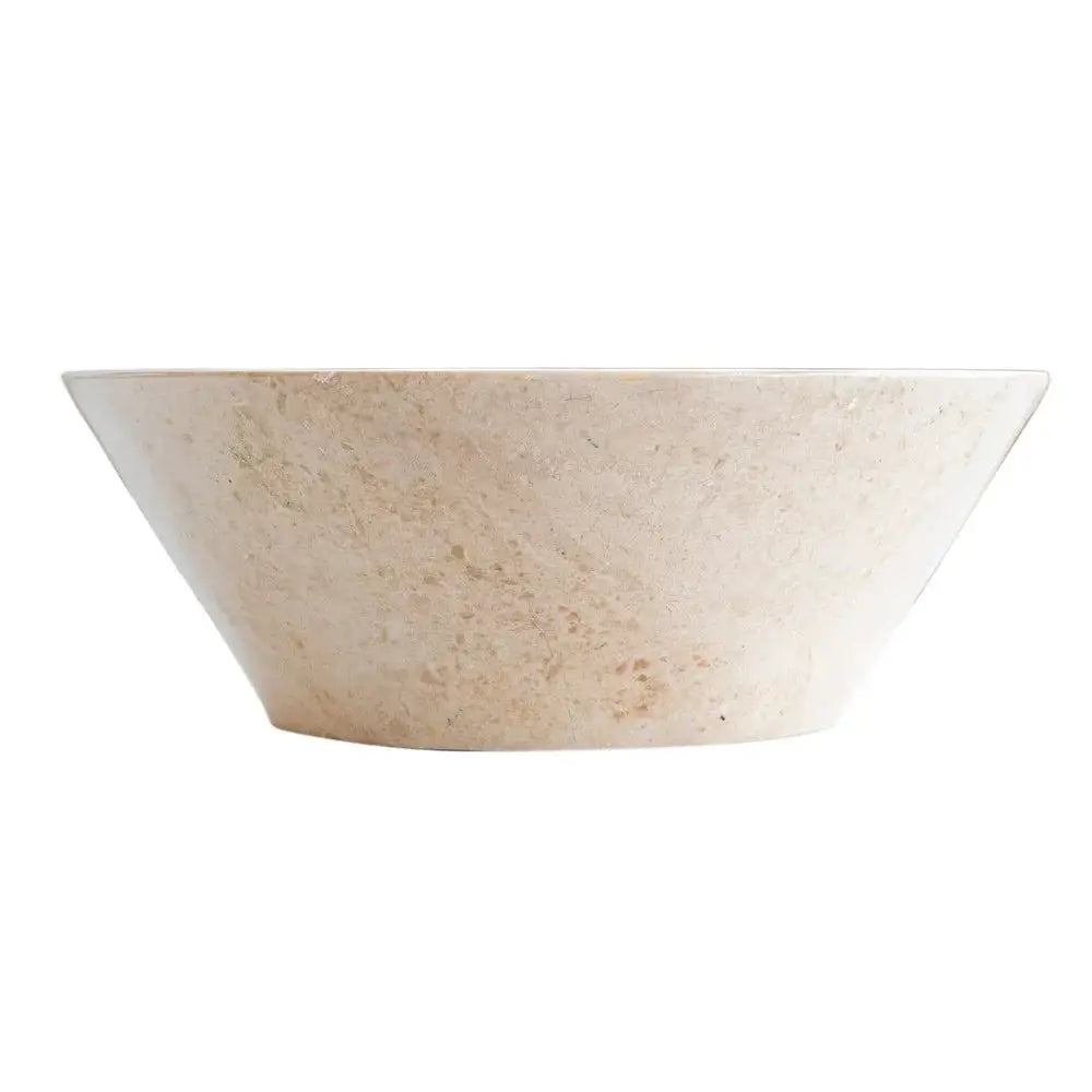 Cappuccino beige marble V-shaped above-vanity bathroom sink by Villohome, polished 16in dia x 6in high