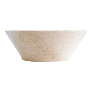Cappuccino beige marble V-shaped above-vanity bathroom sink by Villohome, polished 16in dia x 6in high