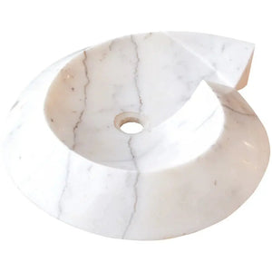 Stone Sink Carrara Marble Helix vanity basin by Villohome, polished white with gray veining