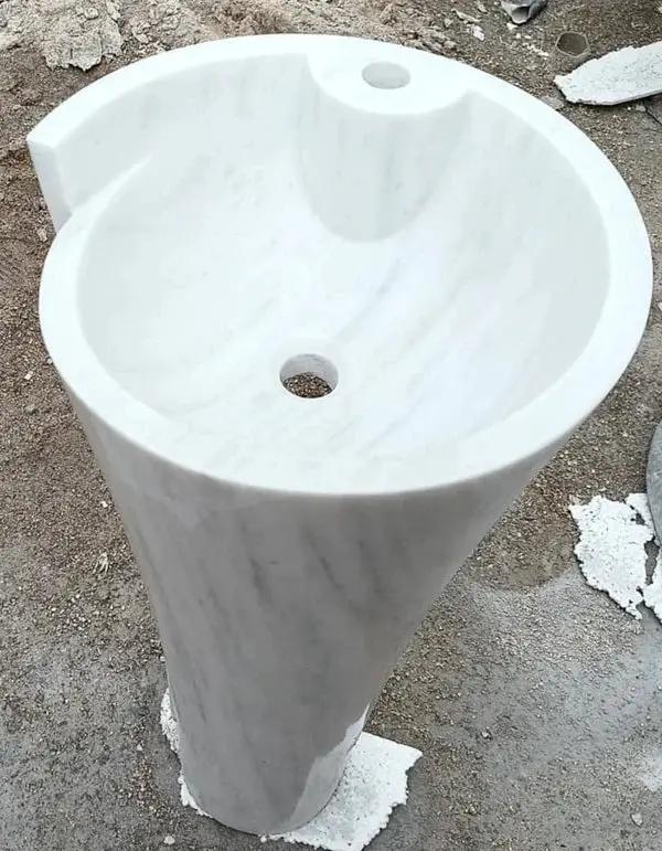 Villohome Carrara White Marble pedestal bathroom sink, stand-alone, 16.5W x 16.5D x 36H.