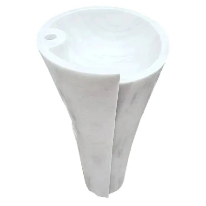 Carrara White Marble stand-alone pedestal bathroom sink by Villohome