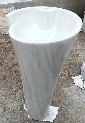Carrara White Marble Pedestal Sink by Villohome; stand-alone bathroom basin on a tapered column