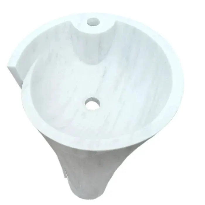 Carrara white marble stand-alone pedestal bathroom sink with round basin, 16.5 x 16.5 x 36 in