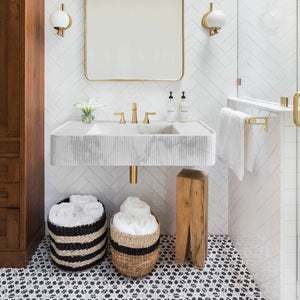 Villohome Carrara White Marble wall-mount bathroom vanity with ribbed-front 16x38 in