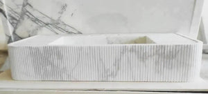 Carrara White Marble wall-mount bathroom vanity with ribbed textured front, Villohome, 16x38 inches