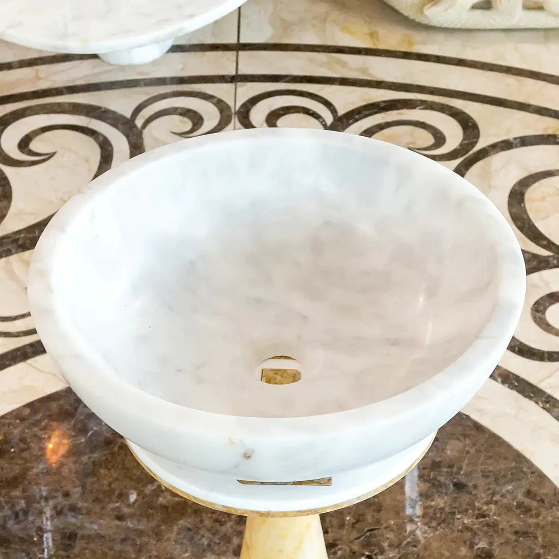 Villohome Carrara white marble bathroom vessel sink, above-vanity bowl, 16 dia x 6 in high, polished