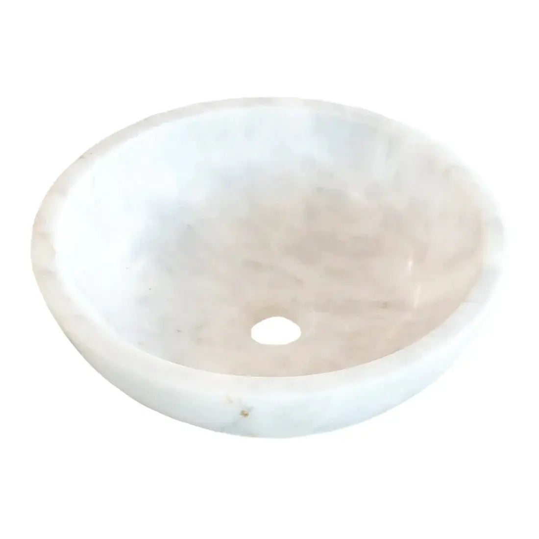 Carrara White Marble bathroom vessel sink by Villohome, polished round basin, 16in diameter, 6in height