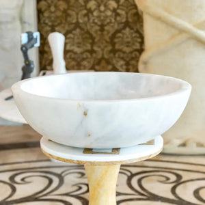 Villohome Carrara White Marble above-vanity bathroom vessel sink bowl on pedestal stand