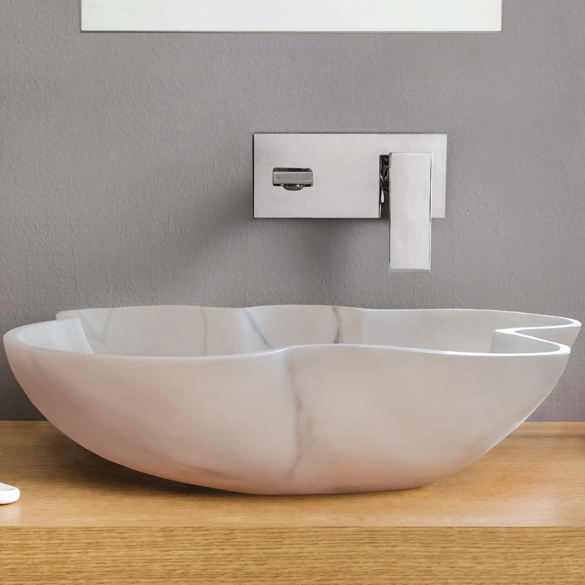 Villohome Carrara white marble bathroom vessel sink with polished finish and chrome faucet