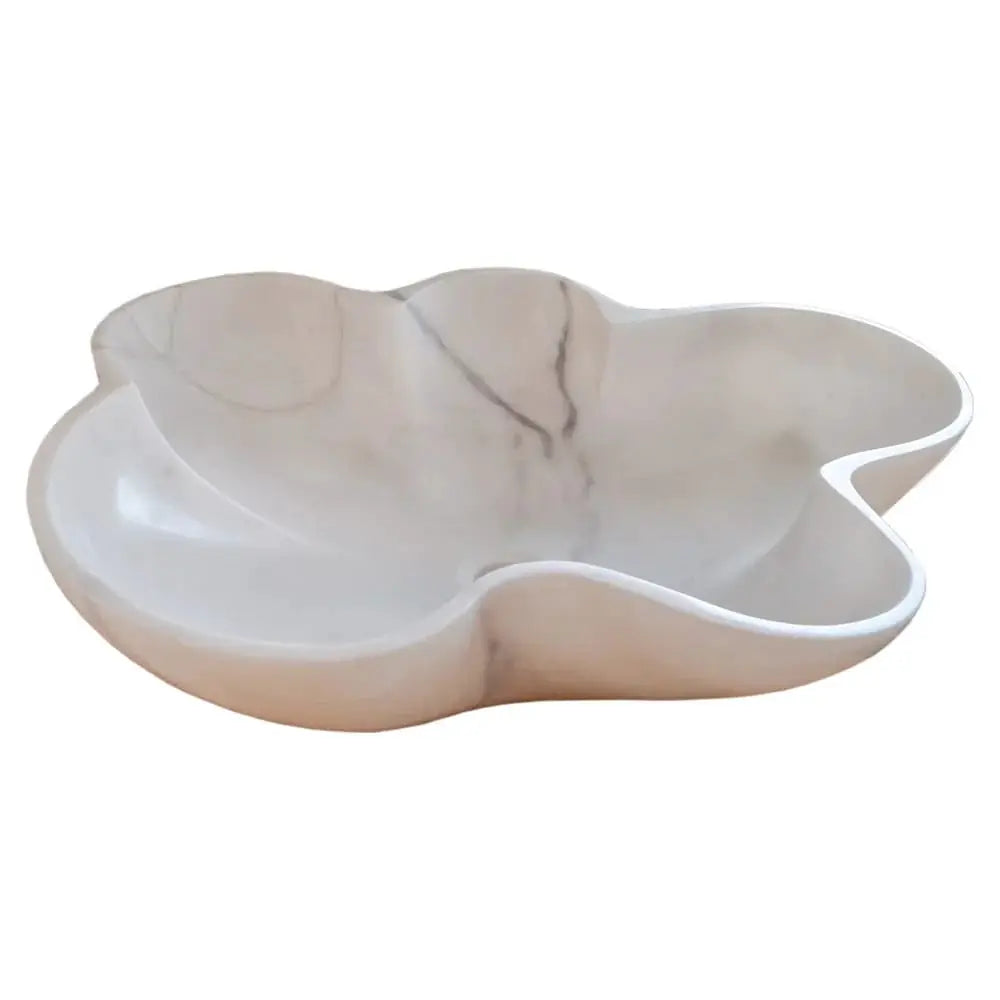 Marble vessel sink, Carrara white, flower-shaped rim, polished finish for bathroom vanity