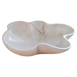 Marble vessel sink, Carrara white, flower-shaped rim, polished finish for bathroom vanity