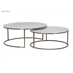 Carrara White Marble Nesting Coffee Tables by Villohome, round set of 2 with polished finish