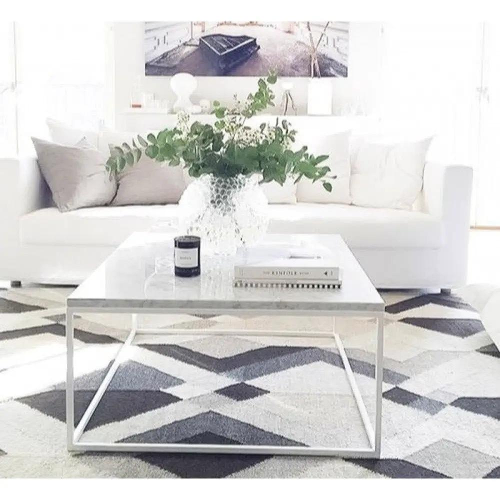 Villohome marble square coffee table with a polished top and eased edge
