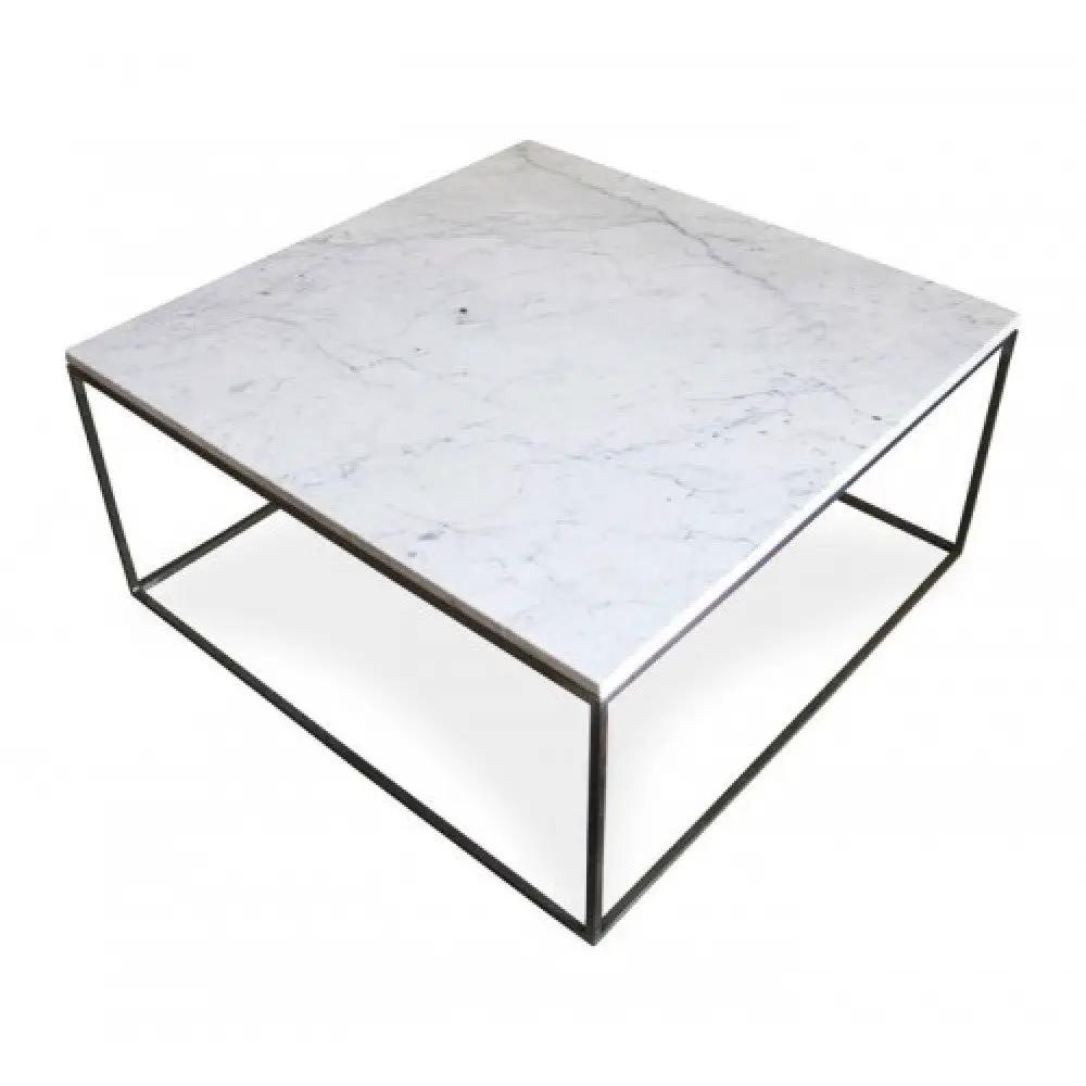 Marble square coffee table by Villohome with a polished top and eased edge, metal frame