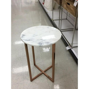 End table with polished Carrara white marble round top and copper legs by Villohome