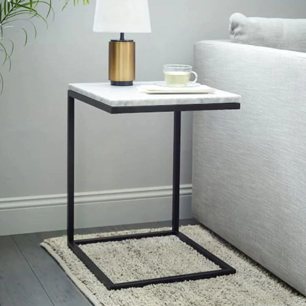 Carrara White Marble Polished Square End Table Modern Design