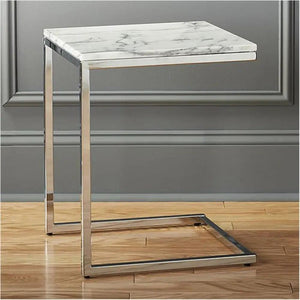 Carrara White Marble End/Side Table by Villohome with square polished top and chrome frame