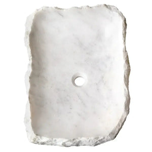 Stone sink Carrara marble rectangular rustic vanity top with rough edges and central drain hole