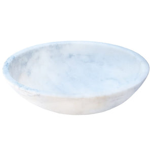 Carrara white marble oval vessel sink for bathroom vanity; natural stone, above-counter design.