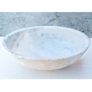 Carrara white marble oval vessel bathroom sink with gray veining