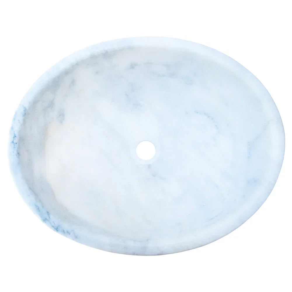 Carrara White Marble oval vessel bathroom sink by Villohome for above-vanity installation