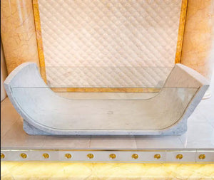 Carrara White Marble Bathtub with curved basin and polished clear tempered glass side walls