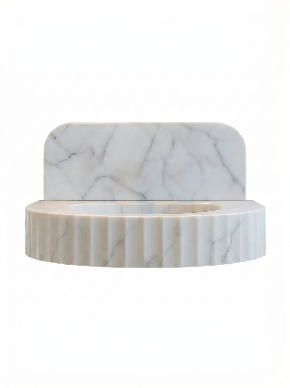 Custom Carrara White Marble Wall Mount Bathroom Sink With Fluted Front Design