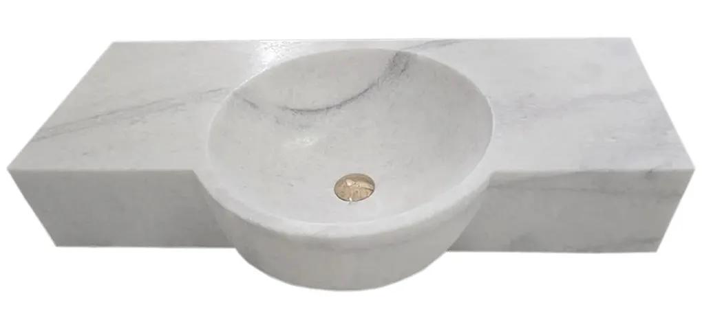 Carrara White Marble above-vanity wall-mount bathroom sink by Villohome, 16x36 inches