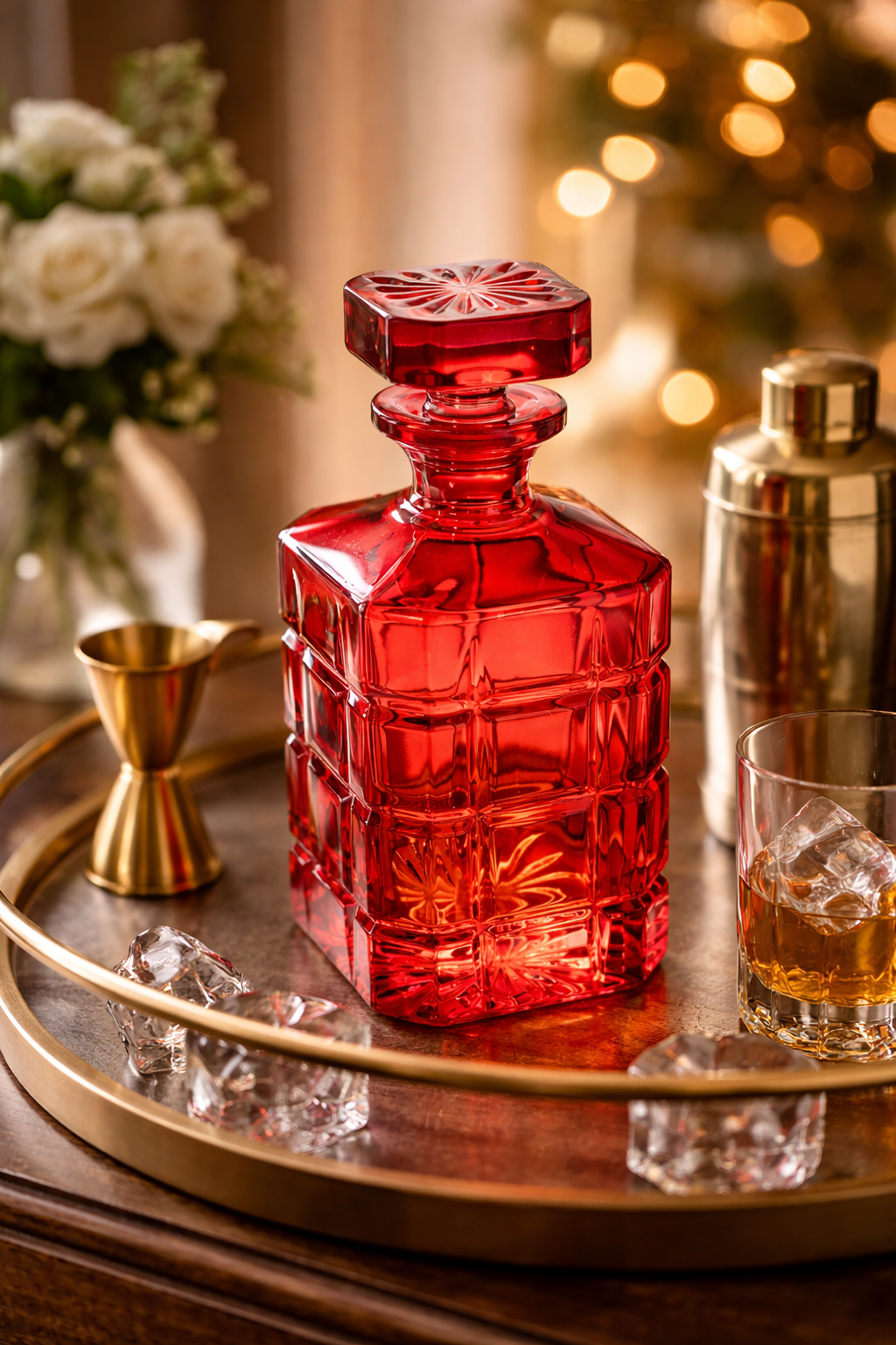 Blvd Red Glass Decanter — Elegant Bar Cart Accessory