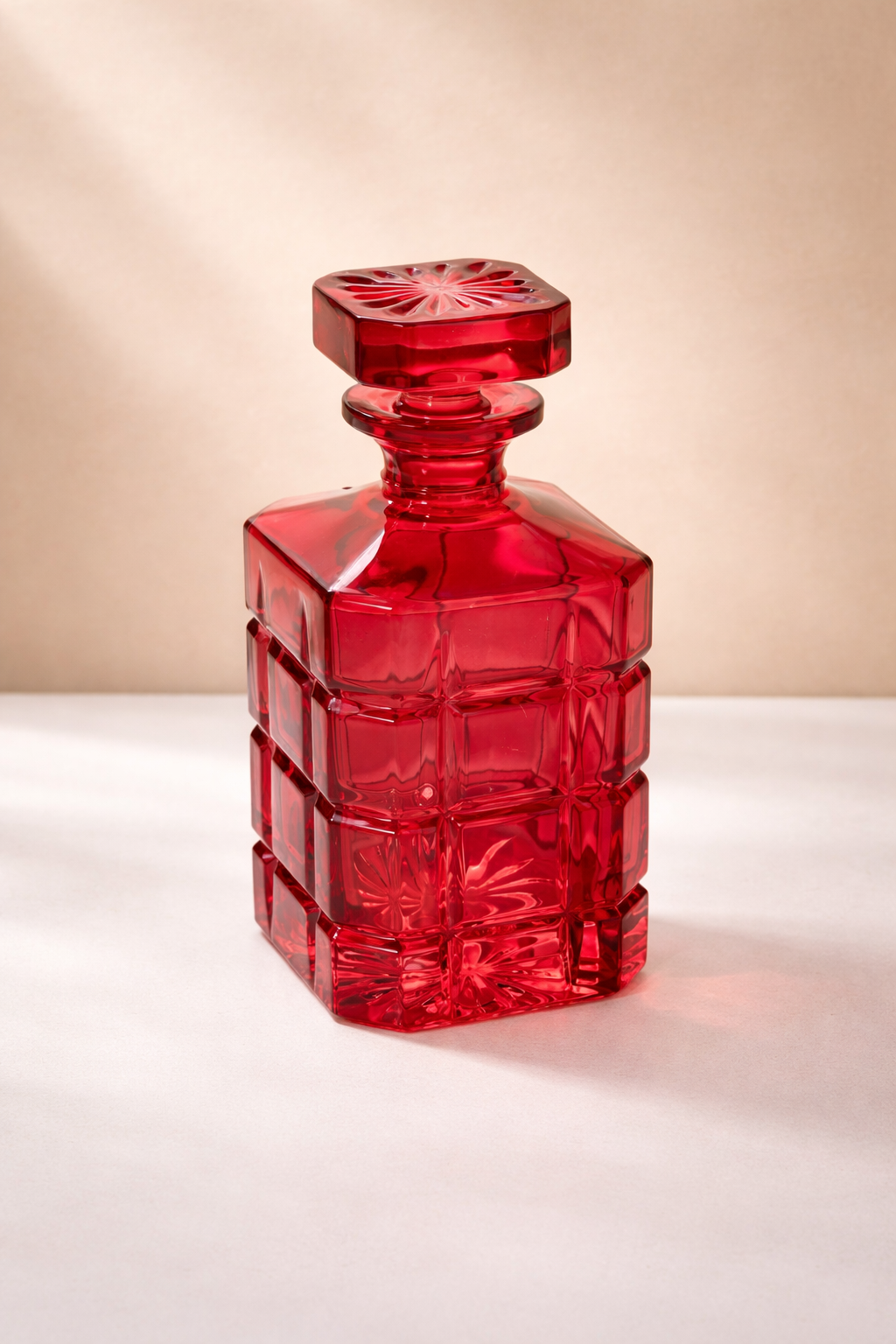 Blvd Red Glass Decanter — Elegant Bar Cart Accessory