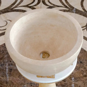 Troia Light travertine round above vanity bathroom sink, 12.5-in diameter, natural stone, Villohome