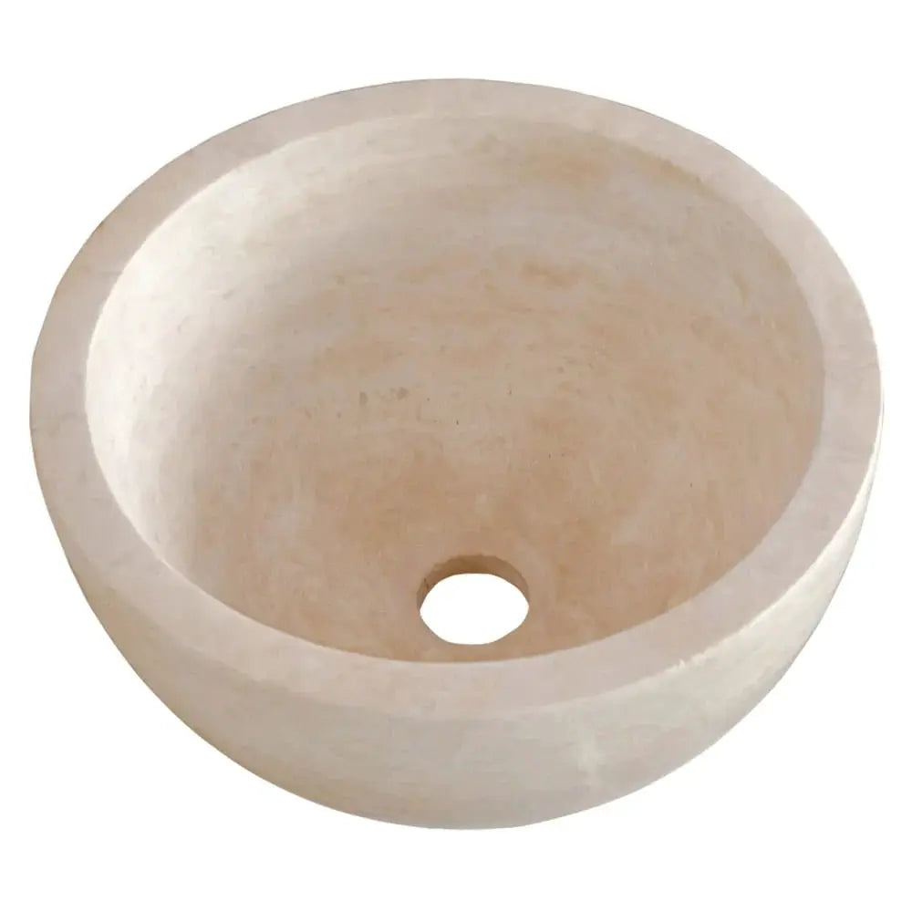 Villohome Troia Light Travertine round vanity sink, natural stone, 12.5in diameter, above-counter bathroom sink.