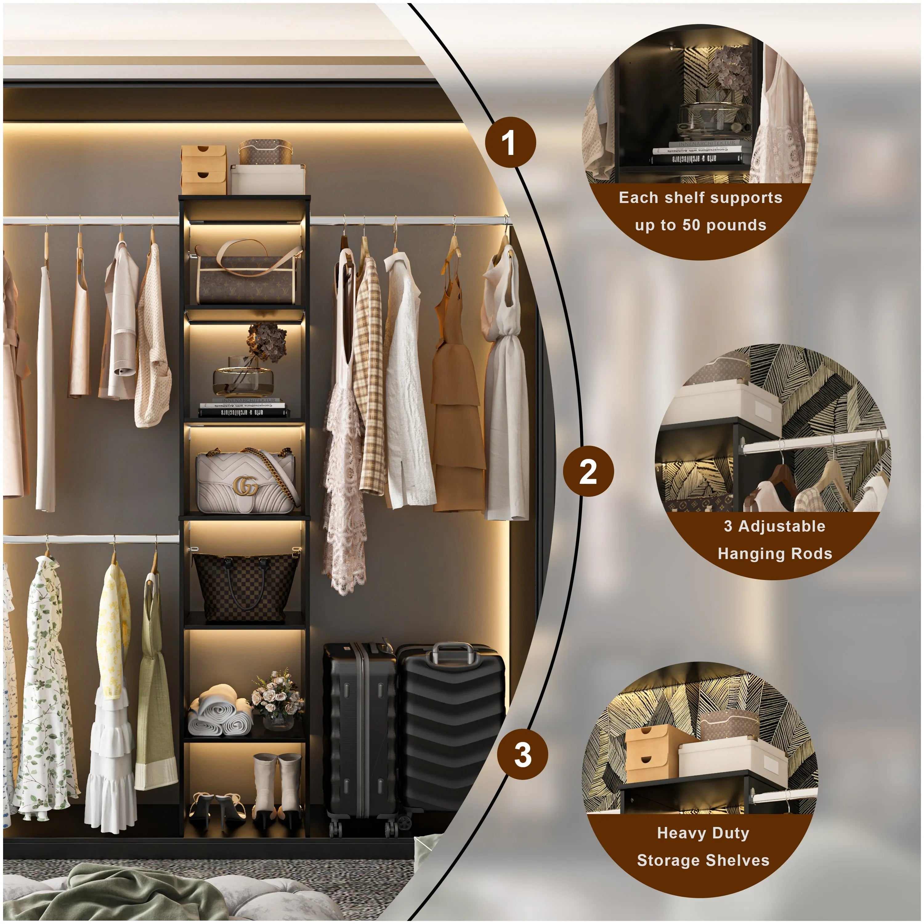 Closet System Starter Kit with Tower and 3 Hang Rods