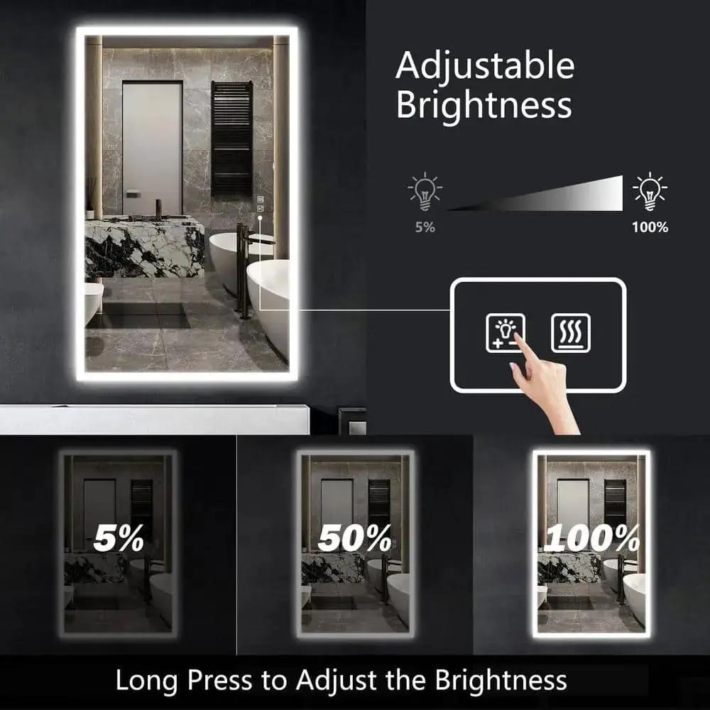 Compact Edge Glow LED bathroom mirror by HAUSVITA with edge lighting and touch brightness control (5–100%).
