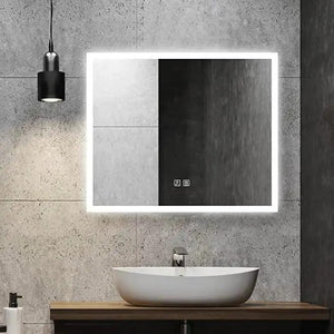 Compact Edge Glow LED Bathroom Mirror with a square, white LED edge-lit frame