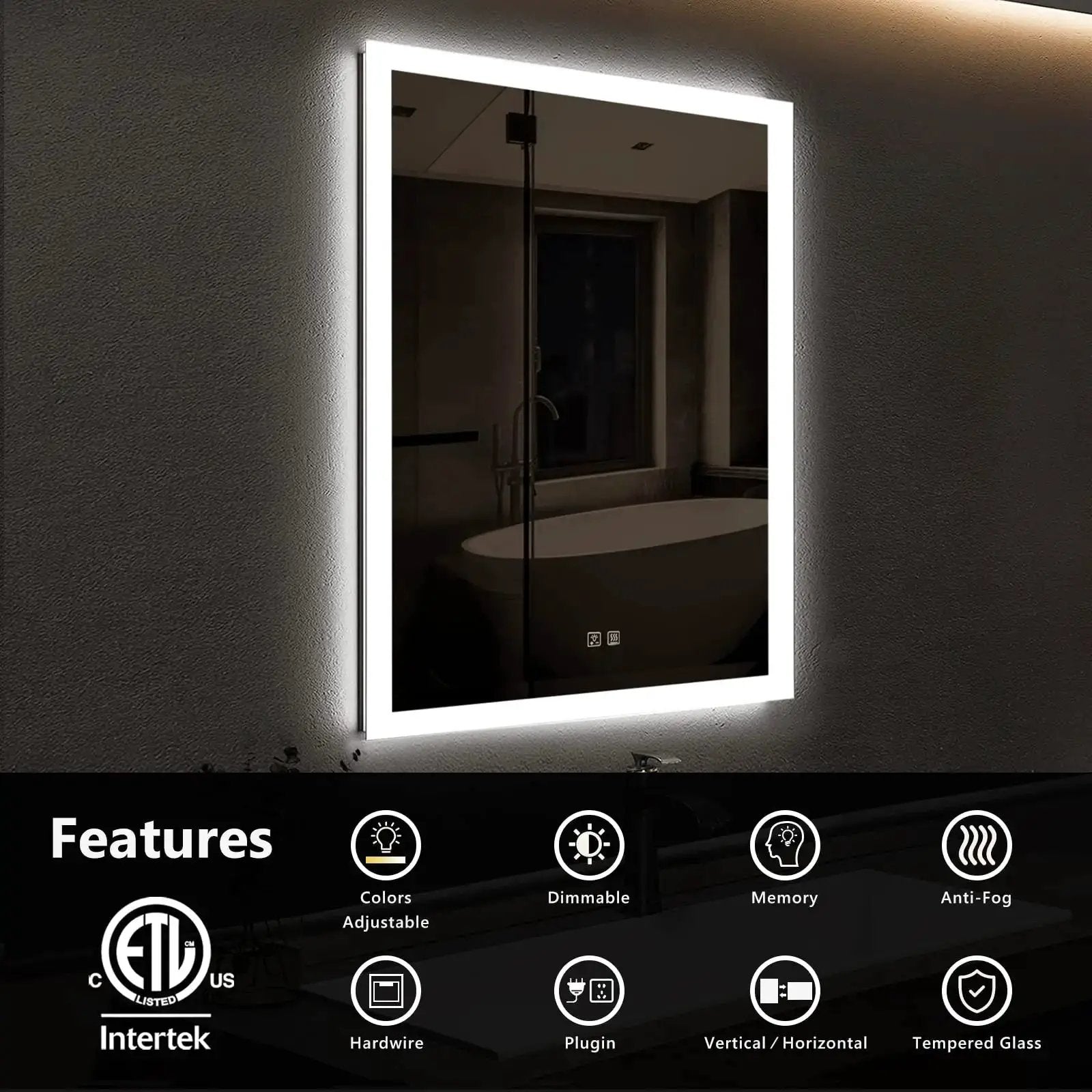 Compact Edge Glow LED Bathroom Mirror by HAUSVITA, white frame with edge lighting.