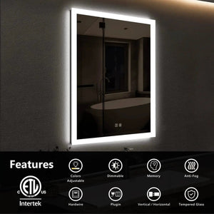 Compact Edge Glow LED Bathroom Mirror by HAUSVITA, white frame with edge lighting.
