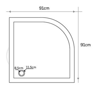 Villohome Cream Royal Marble Corner Shower Base top view blueprint; 36x36 hand-carved marble with curved corner.