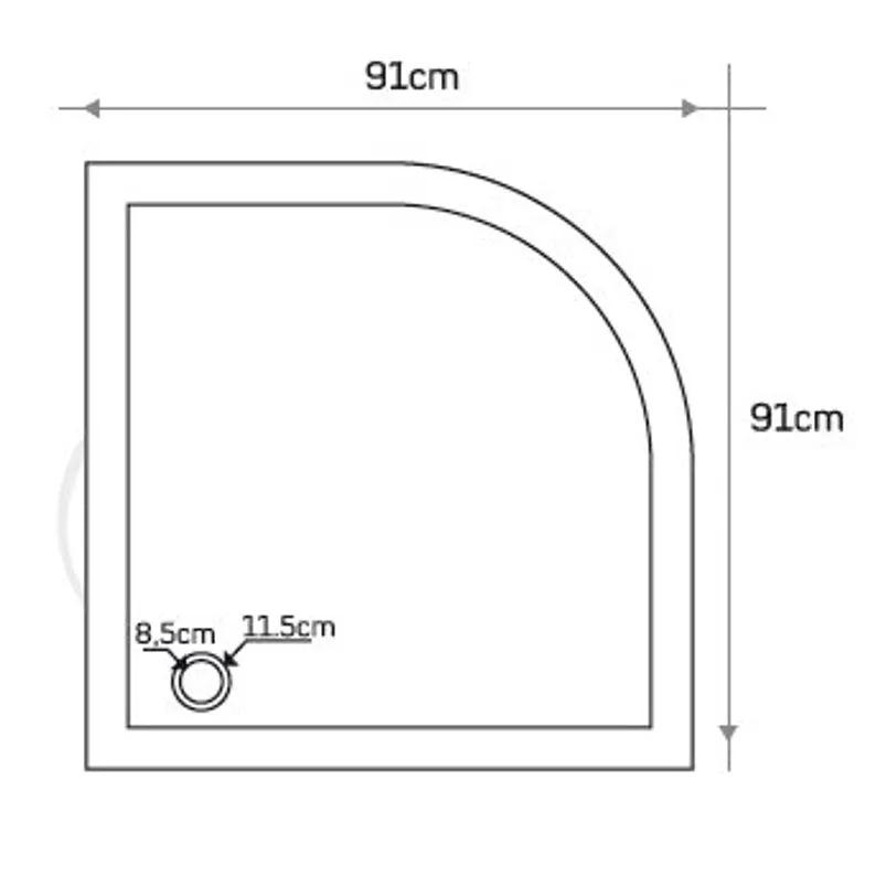 Villohome Cream Royal Marble Corner Shower Base top view blueprint; 36x36 hand-carved marble with curved corner.