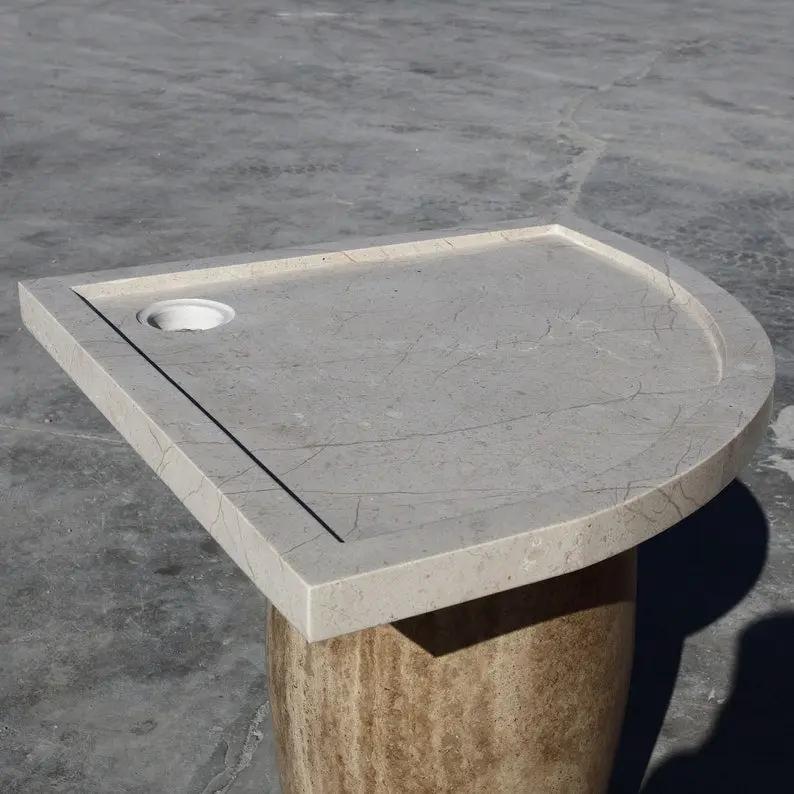 Cream Royal Marble Corner Shower Base, honed marble, 36x36 in