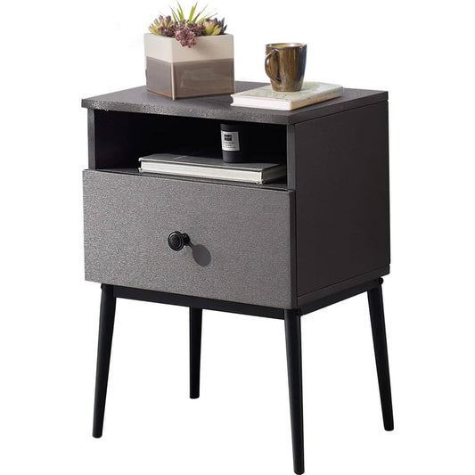 Mid Century Modern End Table Nightstand in Grey Black Wood Finish