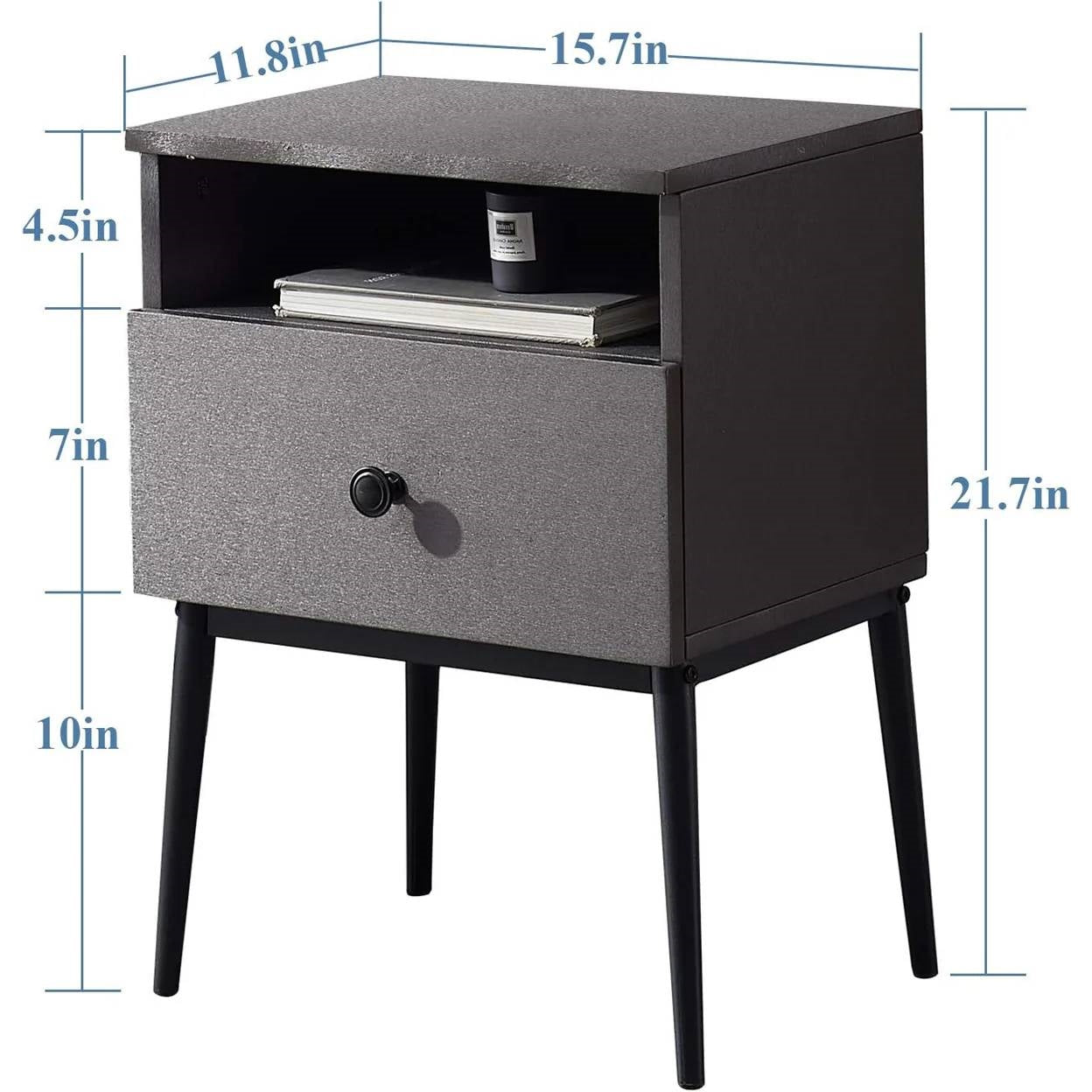 Mid Century Modern End Table Nightstand in Grey Black Wood Finish
