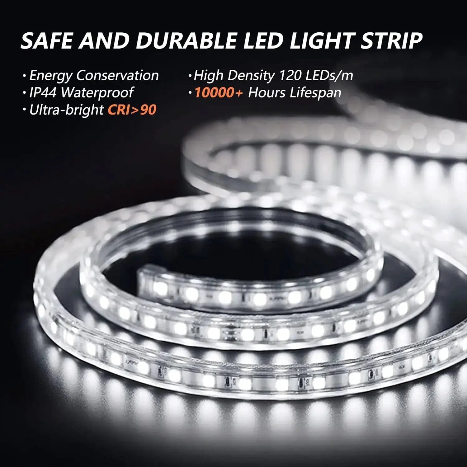 Deluxe Center Glow LED light strip, transparent flexible coil with bright white LEDs