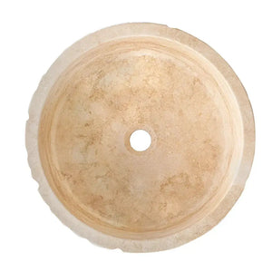 Villohome Denizli beige travertine round bathroom sink, 16in diameter, rustic stone with centered drain