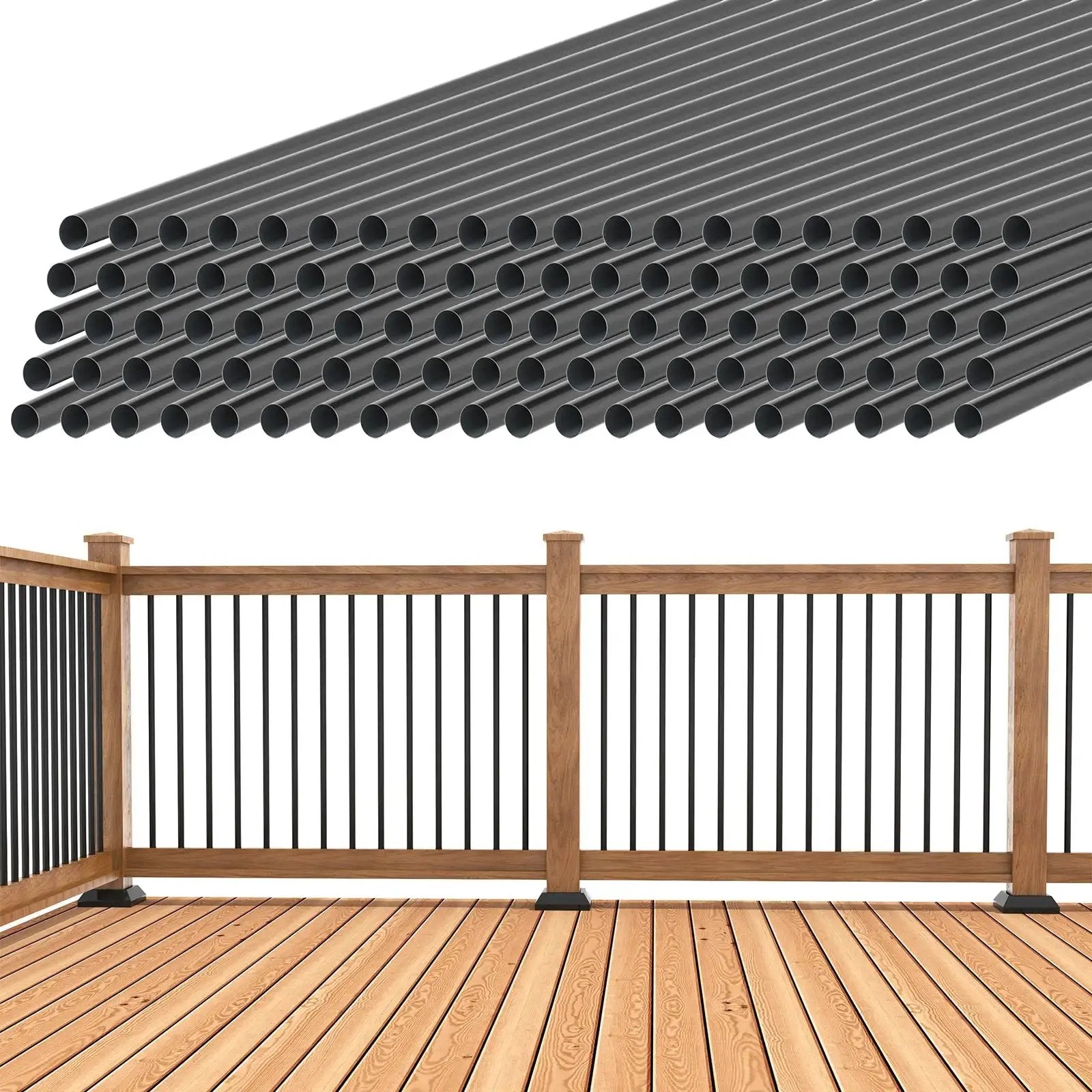 HAUSVITA hollow deck balusters with screws, black, pre-cut railing components